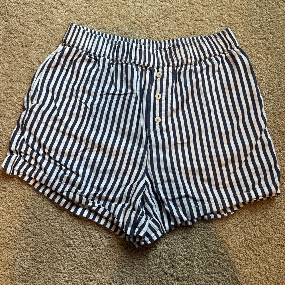Anthropologie Navy and White Striped High Waist Shorts